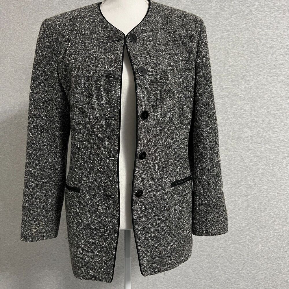 Vintage Talbots Wool Blazer Jacket Womens 8 Black Fleck Tweed Tailor USA 80s 90s